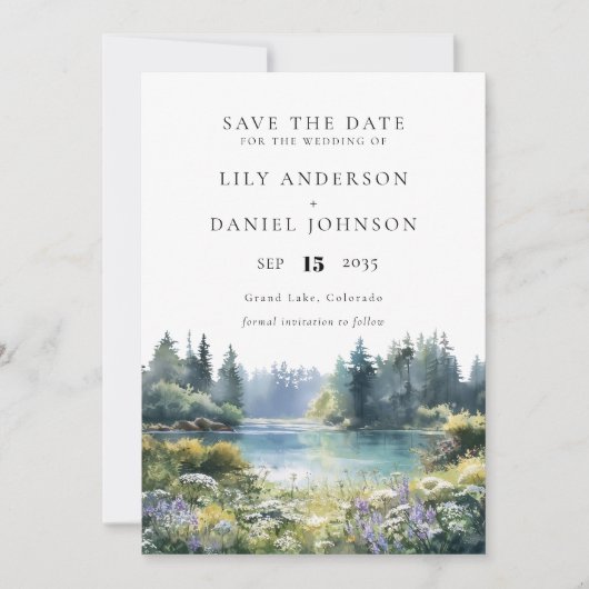 Save The Date Forest Lakeside Wildflowers Floral Wedding (Devant)