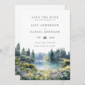 Save The Date Forest Lakeside Wildflowers Floral Wedding (Devant / Derrière)