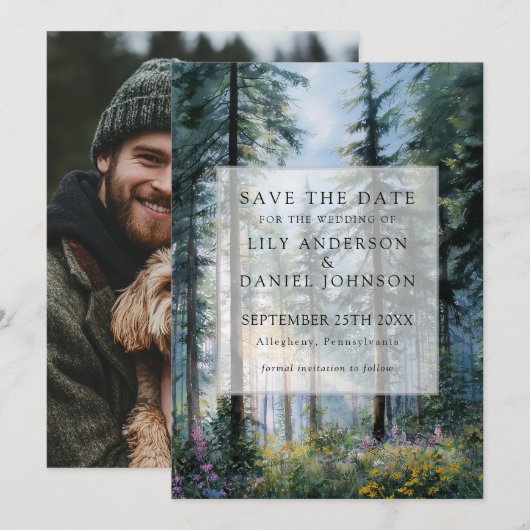 Save The Date Forest Wildflowers Floral Rustic Photo Wedding (Devant / Derrière)