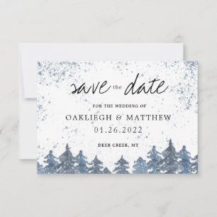 Save The Date Forêt bleu pâle d'hiver rustique Sauvez la date