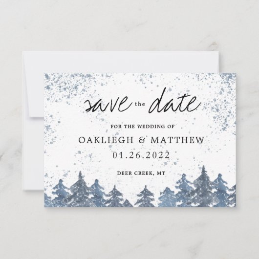 Save The Date Forêt bleu pâle rustique d'hiver Sauvez la date (Devant)