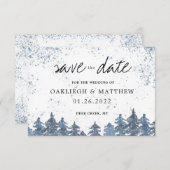 Save The Date Forêt bleu pâle rustique d'hiver Sauvez la date (Devant / Derrière)