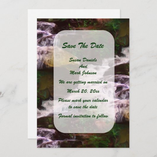 Save The Date Forêt Cascade Nature Mariage (Devant / Derrière)