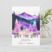 Save The Date Forêt d'aquarelle rouge et bleu rustique (Debout devant)