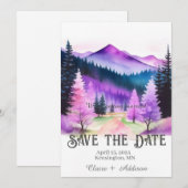 Save The Date Forêt d'aquarelle rouge et bleu rustique (Devant / Derrière)