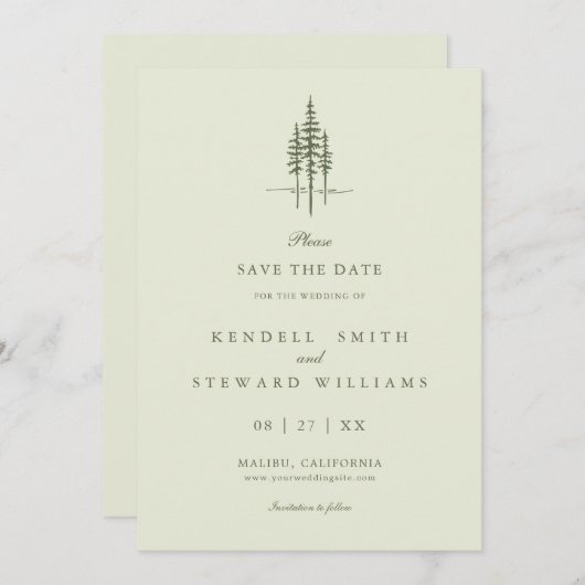 Save The Date Forêt d'arbres moderne Mariage rustique Enregistre (Devant / Derrière)