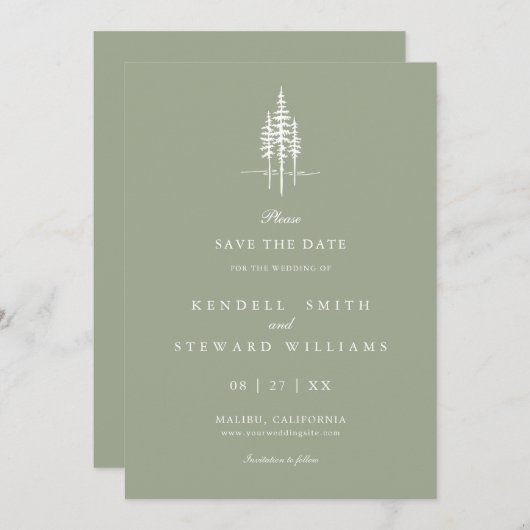 Save The Date Forêt d'arbres moderne Mariage rustique Enregistre (Devant / Derrière)