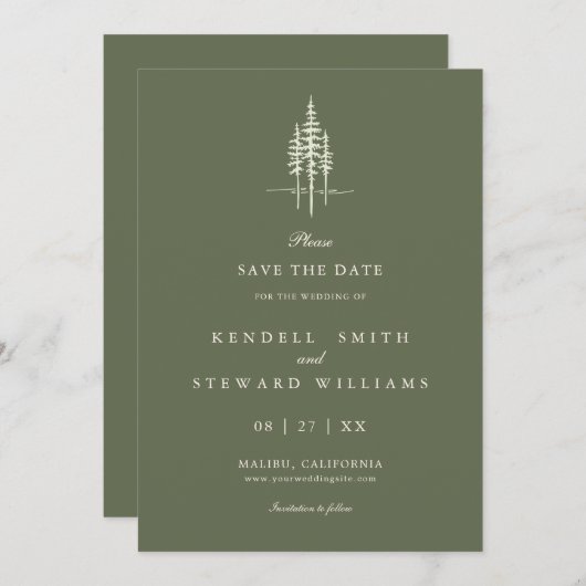 Save The Date Forêt d'arbres moderne Mariage rustique Enregistre (Devant / Derrière)