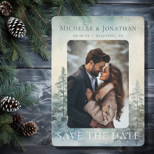 Save The Date Forêt de pins d'hiver rustique Mariage photo