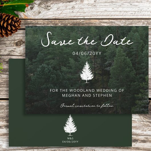 Save The Date Forêt de sapin Silhouette Paysage photo Mariage