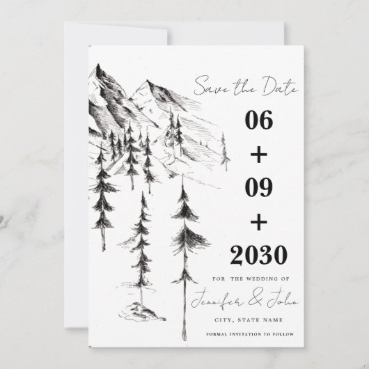 Save The Date Forêt dessinée à la main et mariage de destination (Devant)