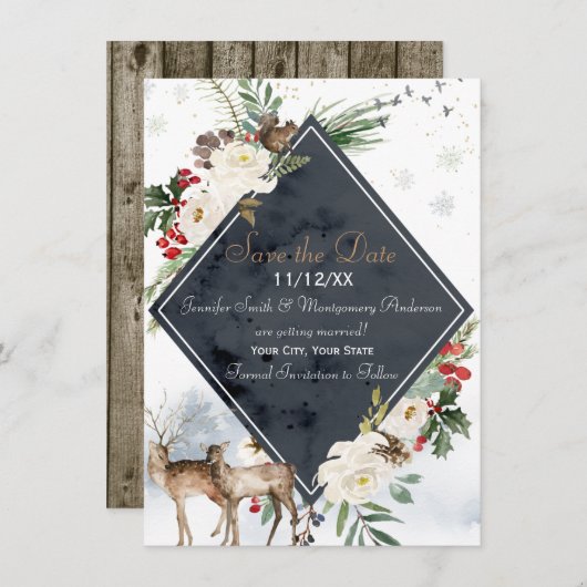 Save The Date Forêt d'hiver Deer Woodland Enregistrer la date (Devant / Derrière)