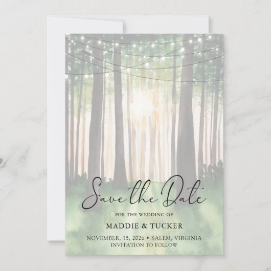 Save The Date Forêt d'hiver | Rustic String Lights Enregistrer l (Devant)