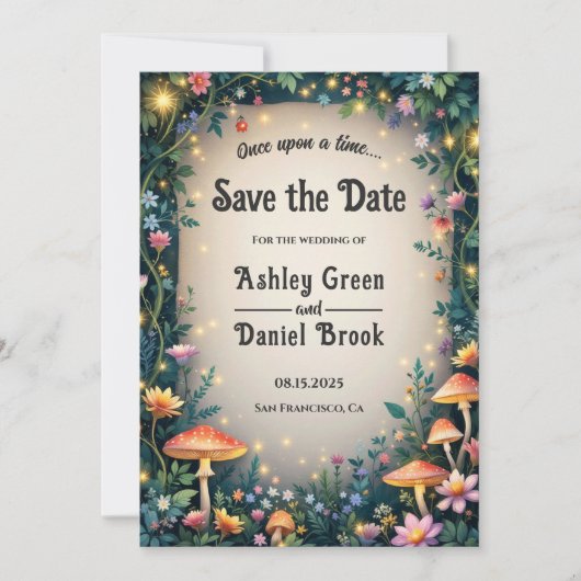Save The Date Forêt enchantée Bois Floral Fairytale Mariage (Devant)