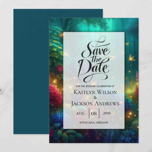 Save The Date Forêt enchantée de bijoux radiants Mariage (Devant / Derrière)