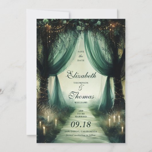 Save The Date Forêt enchantée Élégant Moody Dark Photo Mariage (Devant)