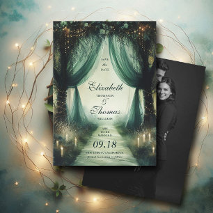 Save The Date Forêt enchantée Élégant Moody Dark Photo Mariage