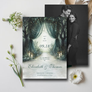 Save The Date Forêt enchantée Emerald Moody Dark Photo Mariage