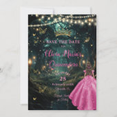 Save The Date Forêt enchantée Fuchsia Robe rose Quinceañera 16 (Devant)