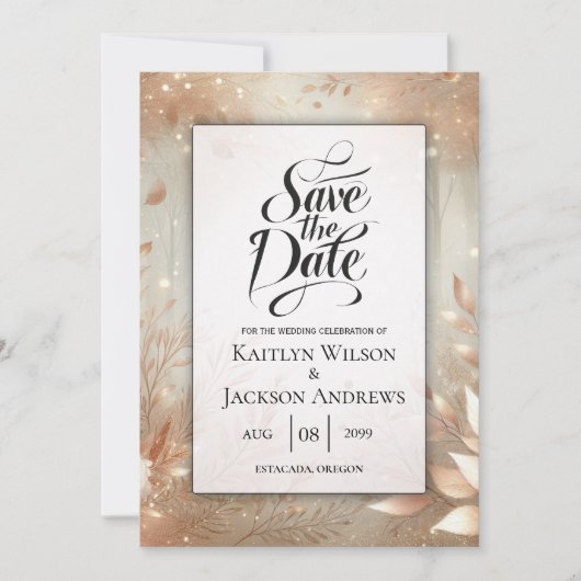 Save The Date Forêt Enchantée Mariage Rosewood Doré (Devant)