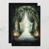 Save The Date Forêt enchantée Moody Romantique Mariage Emeraude (Devant / Derrière)