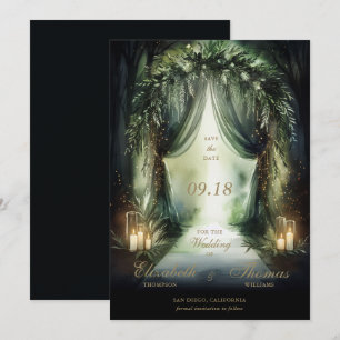 Save The Date Forêt enchantée Moody Romantique Mariage Emeraude