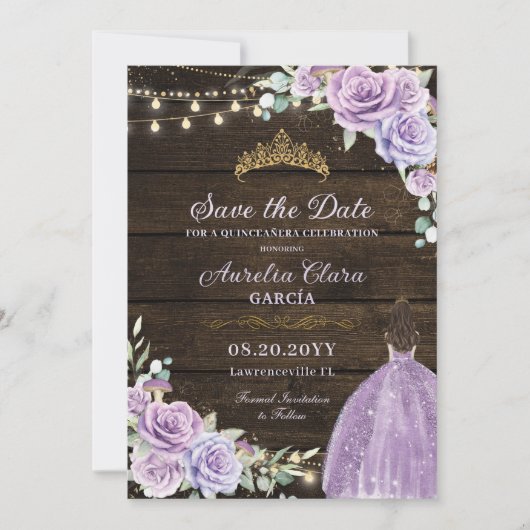 Save The Date Forêt florale pourpre Lilac Enchantée Quinceañera (Devant)