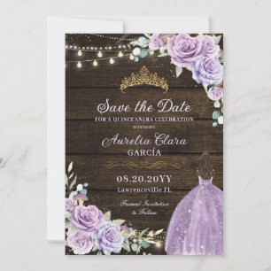 Save The Date Forêt florale pourpre Lilac Enchantée Quinceañera