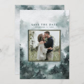 Save The Date Forêt forestière | Photo aquarelle (Devant / Derrière)