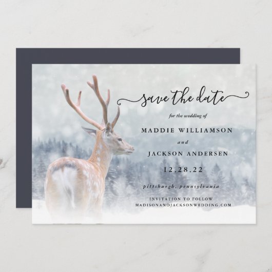 Save The Date Forêt forestière romantique d'hiver Sauvez la date (Devant / Derrière)
