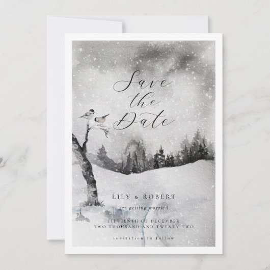 Save The Date Forêt neigeuse Ethereal Mariage d'hiver (Devant)