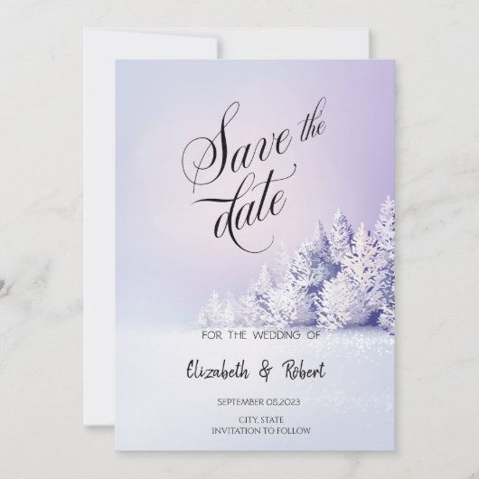 Save The Date Forêt paysagère d'hiver Violet (Devant)