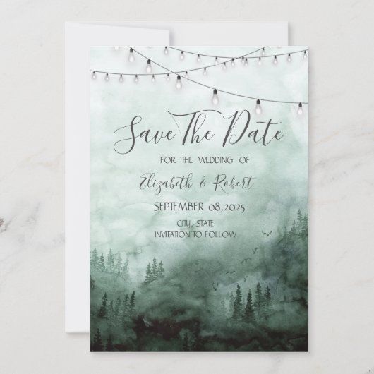 Save The Date Forêt, Pins Arbres, Chaîne Vert Lumière Enregistre (Devant)