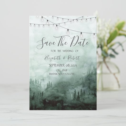 Save The Date Forêt, Pins Arbres, Chaîne Vert Lumière Enregistre (Debout devant)
