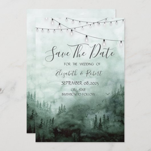 Save The Date Forêt, Pins Arbres, Chaîne Vert Lumière Enregistre (Devant / Derrière)