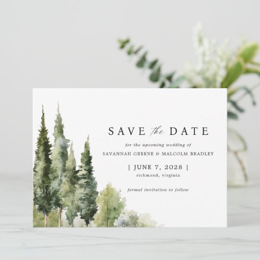 Save The Date Forêt rustique | Moderne Mariage extérieur verdoya (Debout devant)