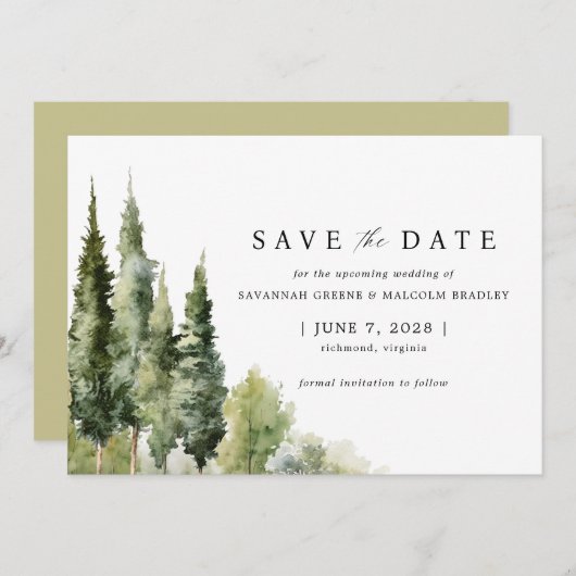 Save The Date Forêt rustique | Moderne Mariage extérieur verdoya (Devant / Derrière)