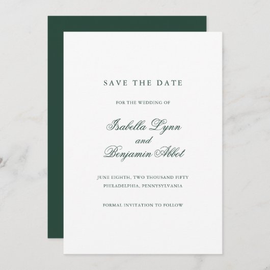Save The Date Forêt traditionnelle Vert Formel Mariage élégant (Devant / Derrière)