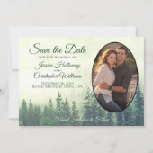 Save The Date Forêt verte rustique avec Mariage photo ovale (Devant)