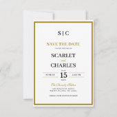 Save The Date Formal Classic Black Gold Monogram Wedding (Devant)