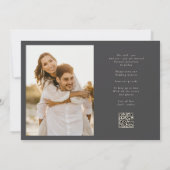Save The Date Formal Elegant Beige Calligraphy QR Code Photo (Dos)