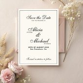 Save The Date Formal elegant black and ivory classic wedding