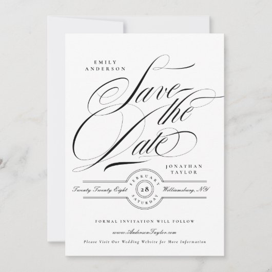Save The Date Formal Elegant Calligraphy Wedding Website Photo (Devant)