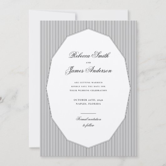 Save The Date Formal Elegant Classic Stripes Mariage (Devant)