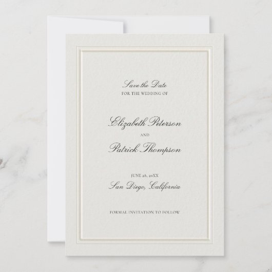 Save The Date Formal Modern Classic Elevated Frame Ecru Wedding (Devant)