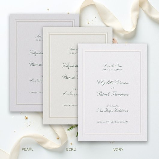 Save The Date Formal Modern Classic Elevated Green Ecru Wedding