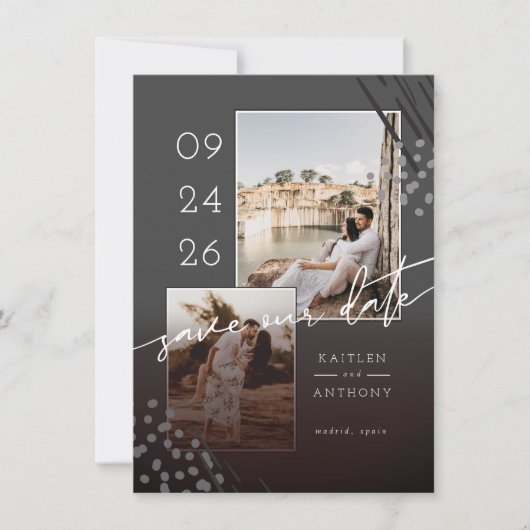Save The Date Formes Abstraites Marbre gris foncé Retour & 2 Pho (Devant)