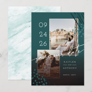 Save The Date Formes Abstraites Marbre vert Turquoise Retour & 2