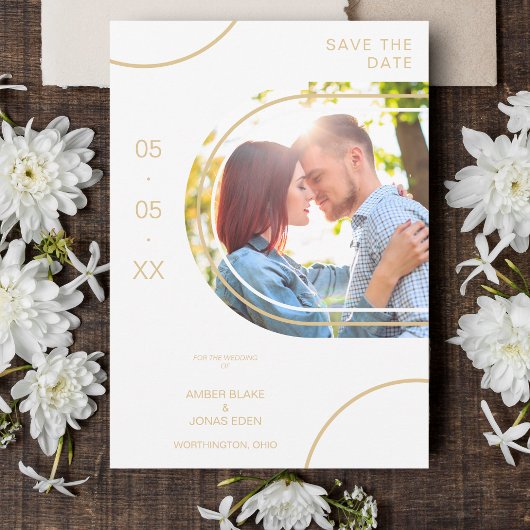Save The Date Formes Abstraites mariages Photo Couple Golden Eff