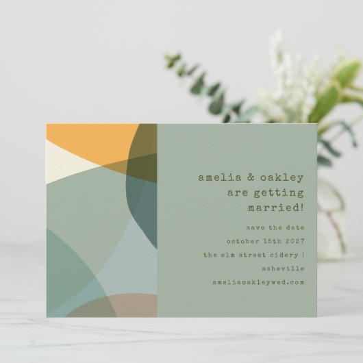 Save The Date Formes Abstraites modernes Sage Turquoise Mariage (Debout devant)